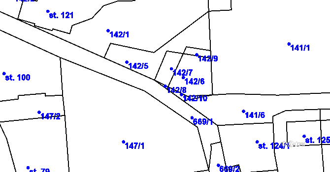Parcela st. 142/8 v KÚ Vysoký Chlumec, Katastrální mapa