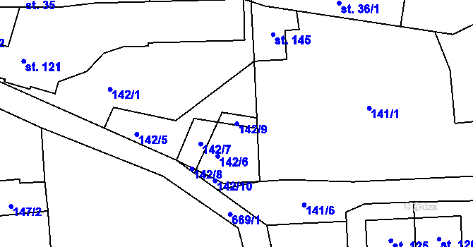 Parcela st. 142/9 v KÚ Vysoký Chlumec, Katastrální mapa