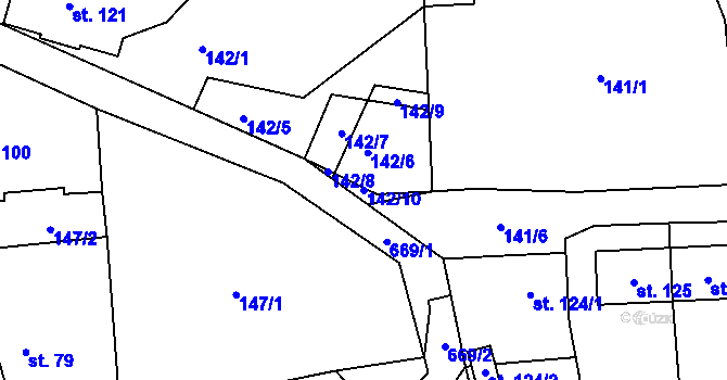 Parcela st. 142/10 v KÚ Vysoký Chlumec, Katastrální mapa