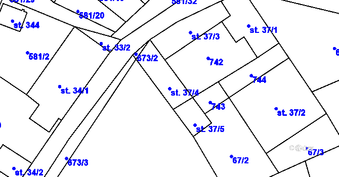 Parcela st. 37/4 v KÚ Vysoký Chlumec, Katastrální mapa