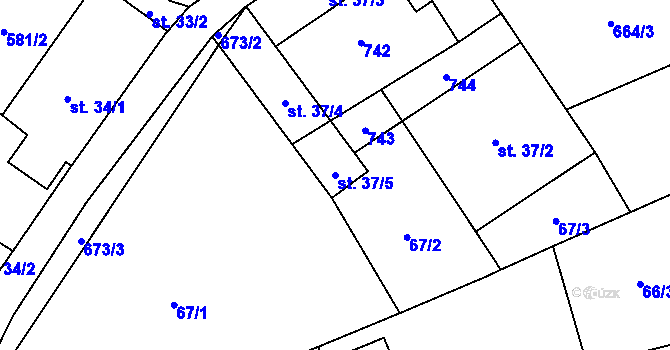 Parcela st. 37/5 v KÚ Vysoký Chlumec, Katastrální mapa