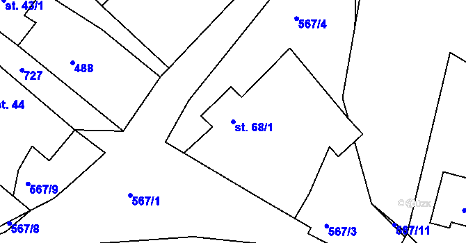 Parcela st. 68/1 v KÚ Vysoký Újezd, Katastrální mapa
