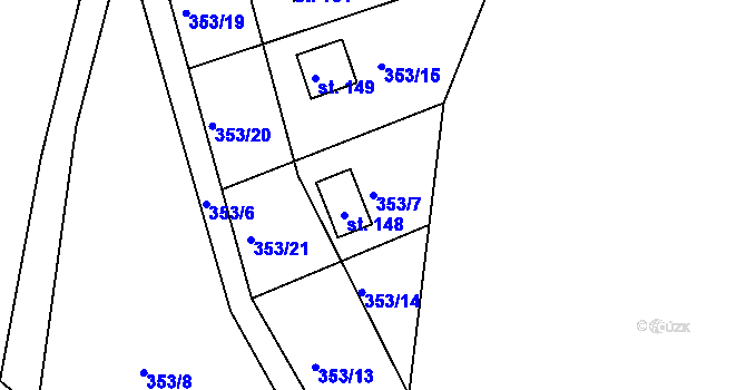 Parcela st. 353/7 v KÚ Vysoký Újezd, Katastrální mapa