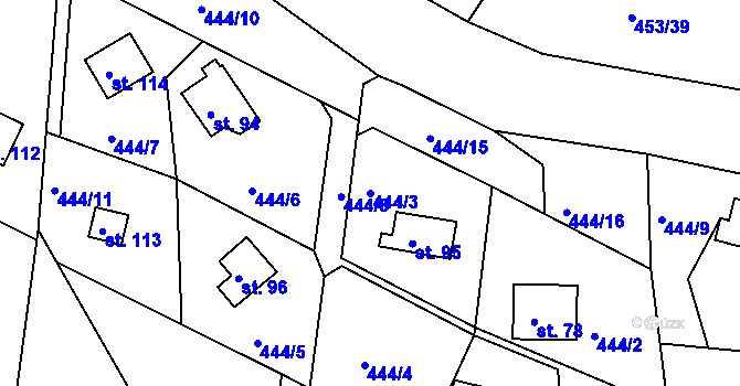 Parcela st. 444/3 v KÚ Vysoký Újezd, Katastrální mapa
