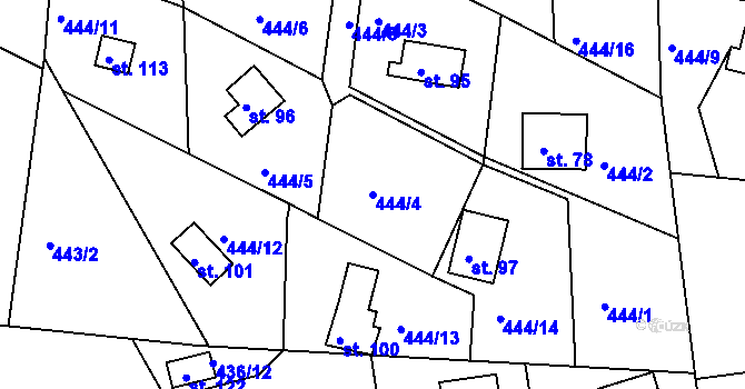 Parcela st. 444/4 v KÚ Vysoký Újezd, Katastrální mapa