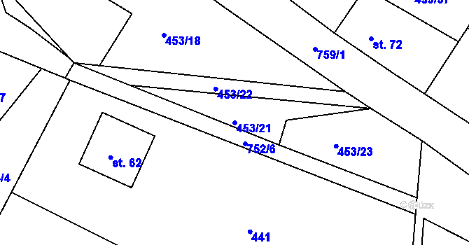 Parcela st. 453/21 v KÚ Vysoký Újezd, Katastrální mapa