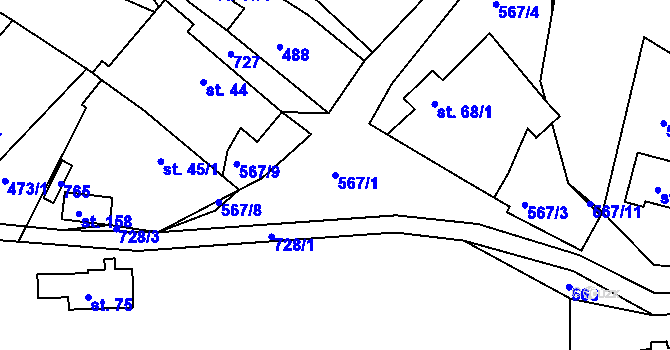 Parcela st. 567/1 v KÚ Vysoký Újezd, Katastrální mapa