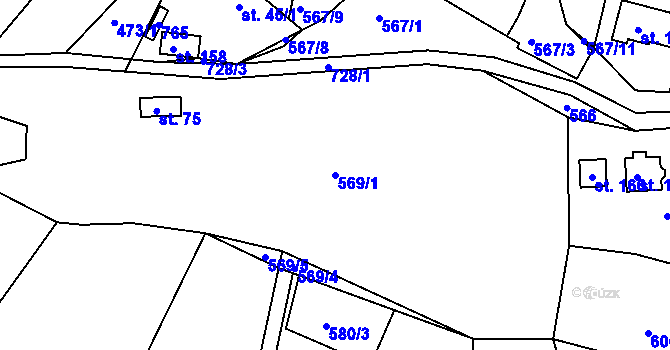 Parcela st. 569/1 v KÚ Vysoký Újezd, Katastrální mapa