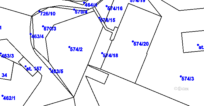 Parcela st. 574/18 v KÚ Vysoký Újezd, Katastrální mapa