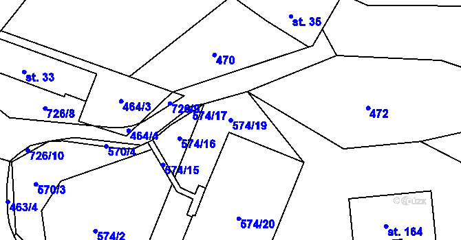 Parcela st. 574/19 v KÚ Vysoký Újezd, Katastrální mapa