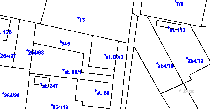 Parcela st. 80/3 v KÚ Vysoký Újezd u Berouna, Katastrální mapa