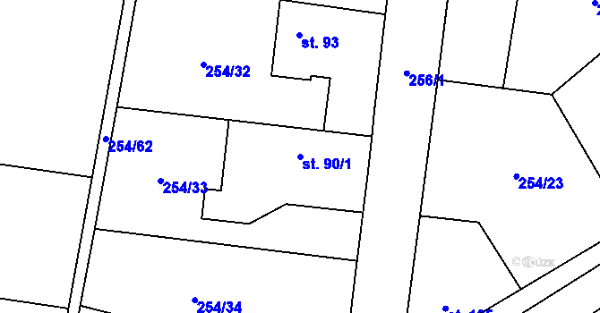 Parcela st. 90/1 v KÚ Vysoký Újezd u Berouna, Katastrální mapa