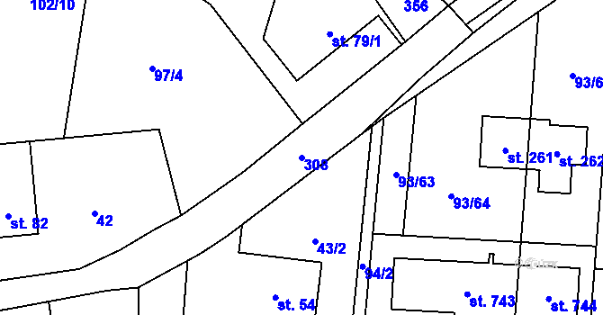 Parcela st. 308 v KÚ Vysoký Újezd u Berouna, Katastrální mapa