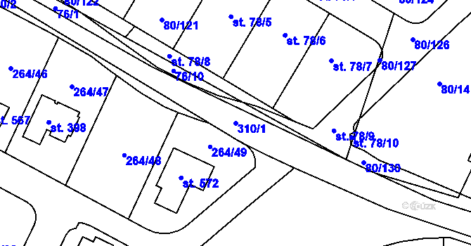 Parcela st. 310/1 v KÚ Vysoký Újezd u Berouna, Katastrální mapa