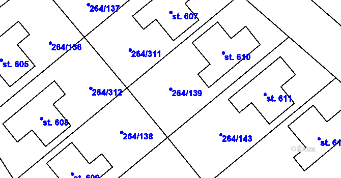Parcela st. 264/139 v KÚ Vysoký Újezd u Berouna, Katastrální mapa