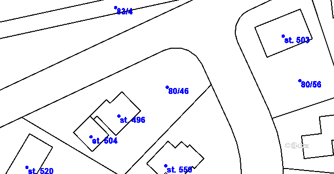 Parcela st. 80/46 v KÚ Vysoký Újezd u Berouna, Katastrální mapa
