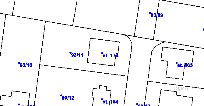 Parcela st. 174 v KÚ Vysoký Újezd u Berouna, Katastrální mapa