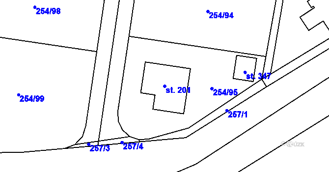 Parcela st. 201 v KÚ Vysoký Újezd u Berouna, Katastrální mapa