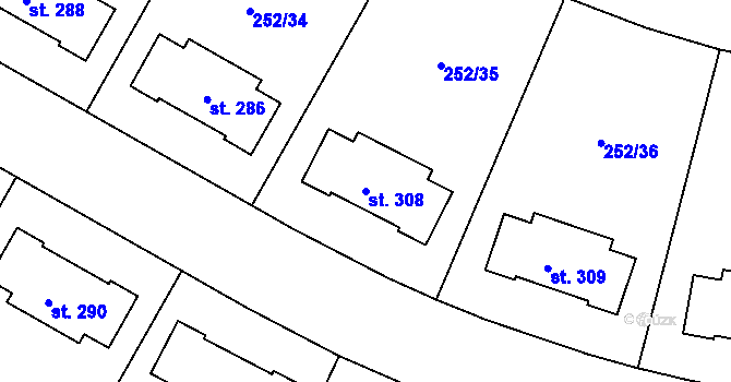 Parcela st. 308 v KÚ Vysoký Újezd u Berouna, Katastrální mapa