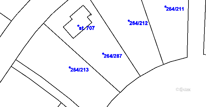 Parcela st. 264/287 v KÚ Vysoký Újezd u Berouna, Katastrální mapa