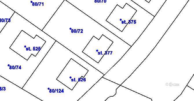 Parcela st. 377 v KÚ Vysoký Újezd u Berouna, Katastrální mapa
