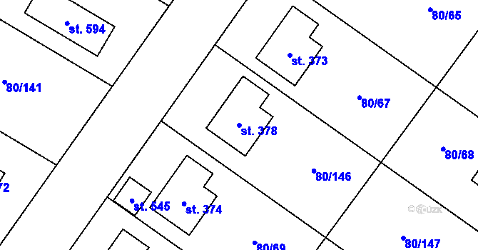 Parcela st. 378 v KÚ Vysoký Újezd u Berouna, Katastrální mapa