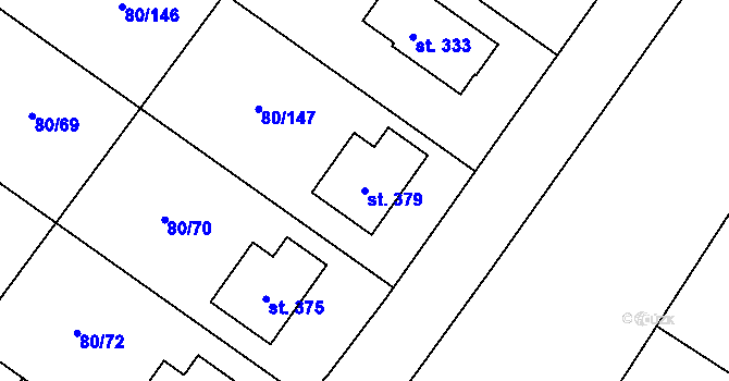 Parcela st. 379 v KÚ Vysoký Újezd u Berouna, Katastrální mapa