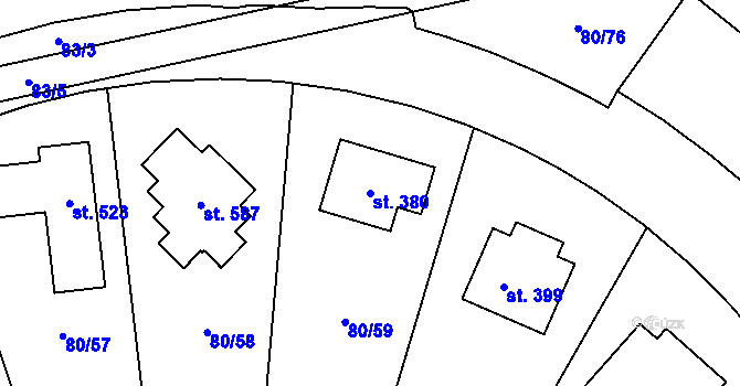 Parcela st. 380 v KÚ Vysoký Újezd u Berouna, Katastrální mapa