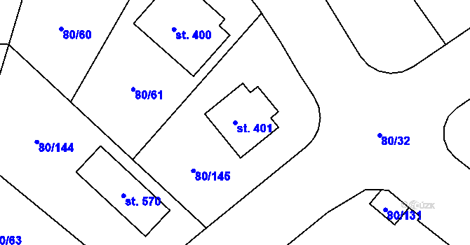 Parcela st. 401 v KÚ Vysoký Újezd u Berouna, Katastrální mapa