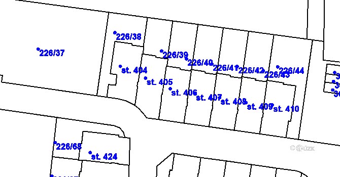 Parcela st. 406 v KÚ Vysoký Újezd u Berouna, Katastrální mapa