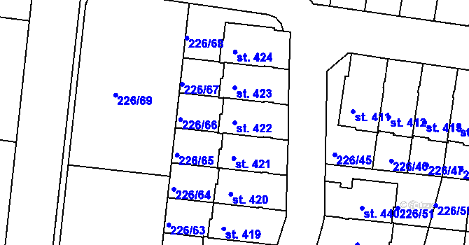 Parcela st. 422 v KÚ Vysoký Újezd u Berouna, Katastrální mapa