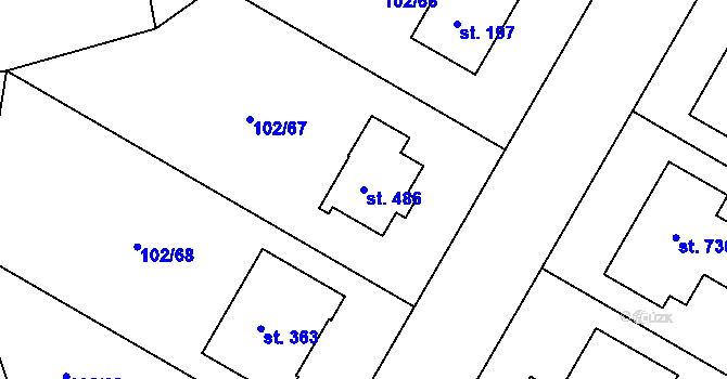 Parcela st. 486 v KÚ Vysoký Újezd u Berouna, Katastrální mapa