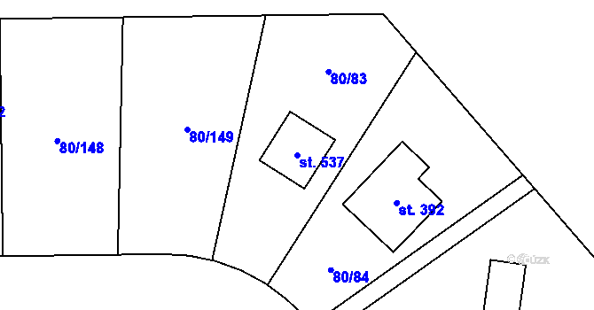 Parcela st. 537 v KÚ Vysoký Újezd u Berouna, Katastrální mapa