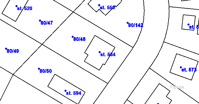Parcela st. 564 v KÚ Vysoký Újezd u Berouna, Katastrální mapa