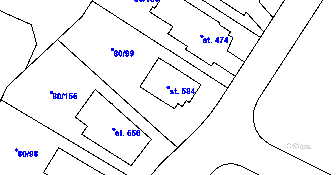 Parcela st. 584 v KÚ Vysoký Újezd u Berouna, Katastrální mapa