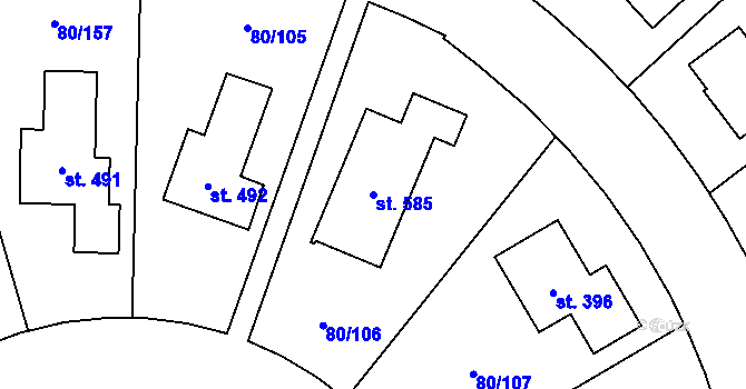 Parcela st. 585 v KÚ Vysoký Újezd u Berouna, Katastrální mapa