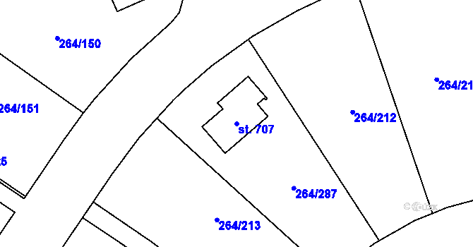 Parcela st. 707 v KÚ Vysoký Újezd u Berouna, Katastrální mapa