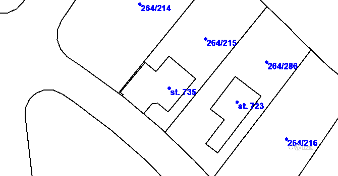 Parcela st. 735 v KÚ Vysoký Újezd u Berouna, Katastrální mapa