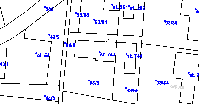 Parcela st. 743 v KÚ Vysoký Újezd u Berouna, Katastrální mapa