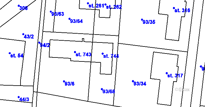 Parcela st. 744 v KÚ Vysoký Újezd u Berouna, Katastrální mapa