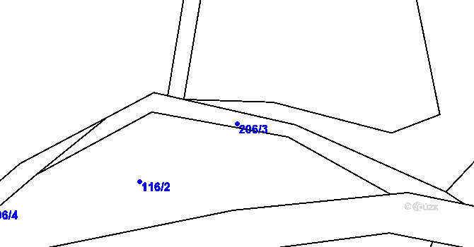 Parcela st. 206/3 v KÚ Vysoký Újezd nad Dědinou, Katastrální mapa
