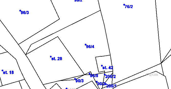 Parcela st. 96/4 v KÚ Vysoký Újezd nad Dědinou, Katastrální mapa