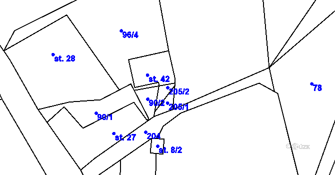 Parcela st. 205/2 v KÚ Vysoký Újezd nad Dědinou, Katastrální mapa