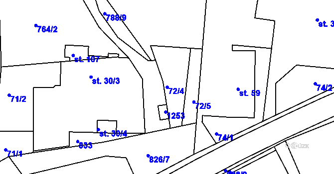 Parcela st. 72/4 v KÚ Vyšehněvice, Katastrální mapa