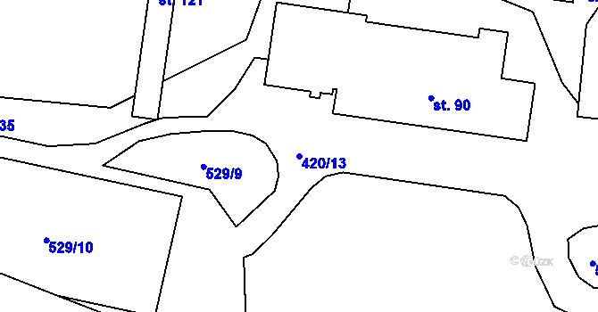 Parcela st. 420/13 v KÚ Vyšehněvice, Katastrální mapa