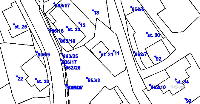 Parcela st. 21 v KÚ Vyšehoří, Katastrální mapa