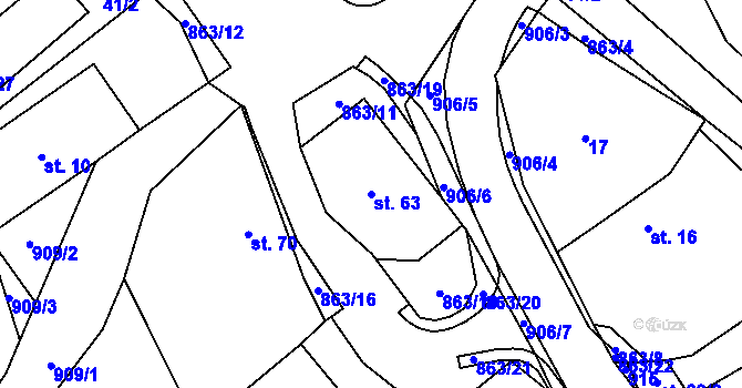 Parcela st. 63 v KÚ Vyšehoří, Katastrální mapa