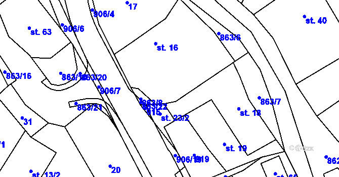 Parcela st. 18 v KÚ Vyšehoří, Katastrální mapa
