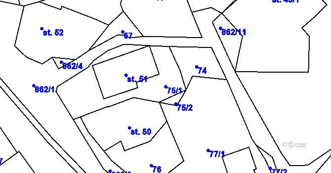 Parcela st. 75/1 v KÚ Vyšehoří, Katastrální mapa