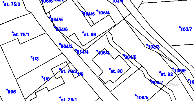 Parcela st. 106/4 v KÚ Vyšehoří, Katastrální mapa